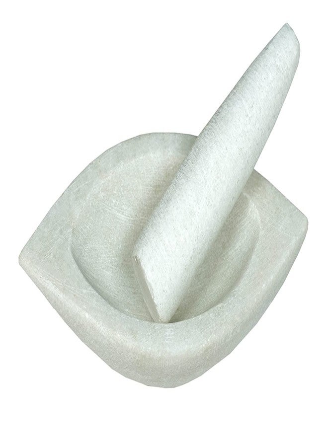 STLYZ White Marble Imam Dasta, Boat Mortar and Pestle Set, Ohkli Musal, Kharal Or Khalbatta or Mixer and Grinder Set for Kitchen (Boat Mortar 7 Inch) - Image 3